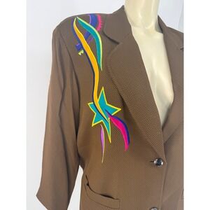 Vtg 80s I.B. Diffusion Art Wear Neon Abstract Embroidered Blazer Jacket 8P